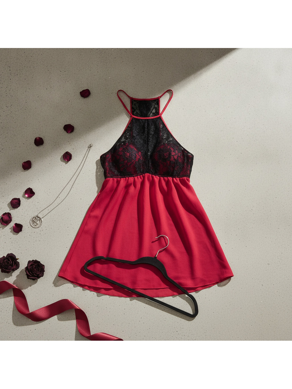 Y2K Siren Red & Black Mesh Babydoll Camisole Top